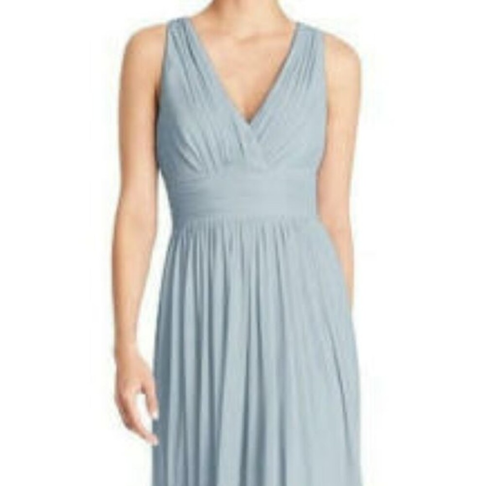 Alfred Sung D744 Mist Blue Chiffon Knit Bridesmaid Maxi Dress Size 6 NWT